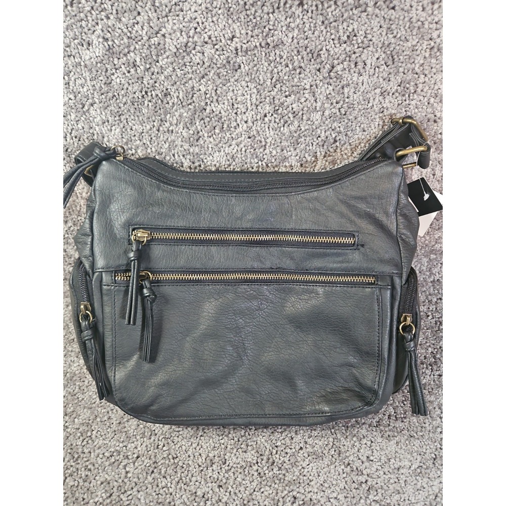 Bueno womens handbag. Black. Adjustable shoulder strap. Faux Leather Soft